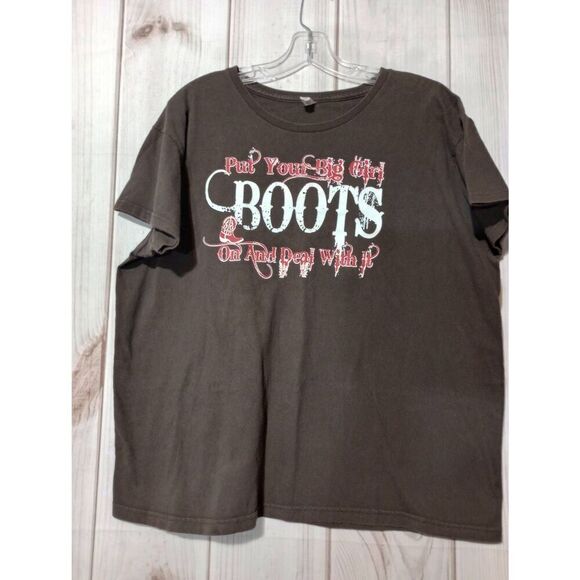 Alstyle Tops - Big Girl Boots T-shirt Ladies Extra Large Brown Western‎ Cowgirl